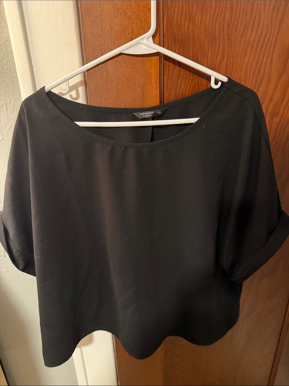 SHEIN Black Boxy Short Sleeve Tunic Top